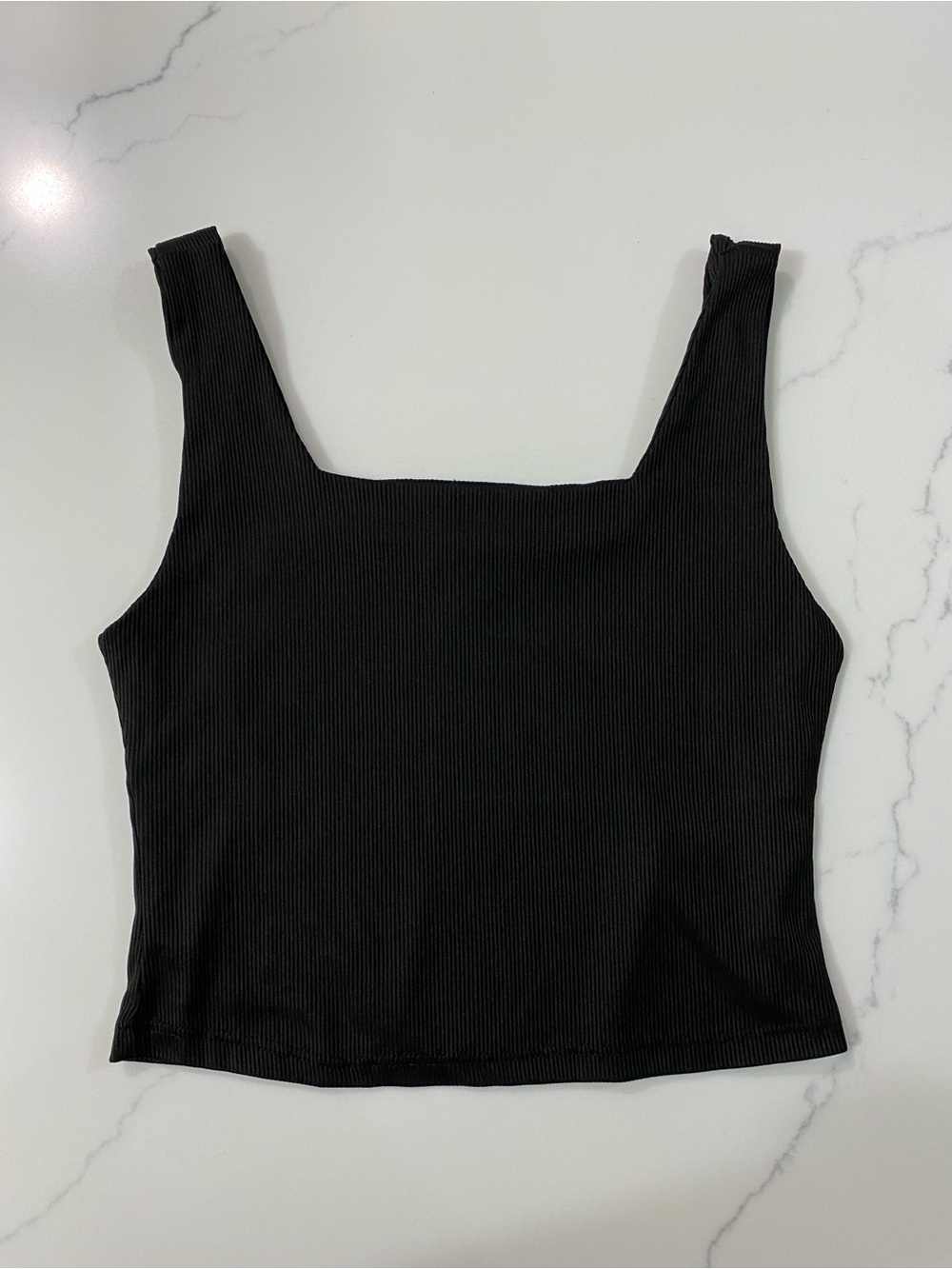 Women's Black Ribbed Square-Neck Crop Tank